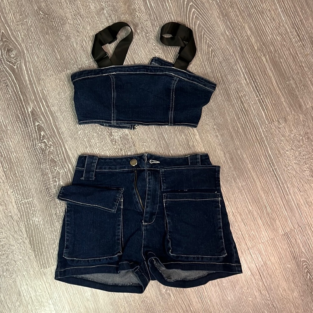 Denim crop top and short set